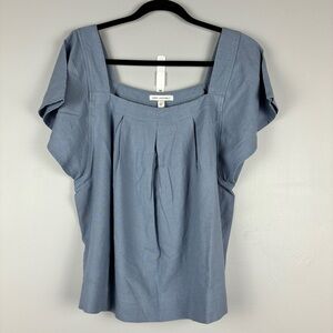 Free Assembly Large Square-Neck Cropped Top Light Blue Flutter Sleeves 90s Y2K